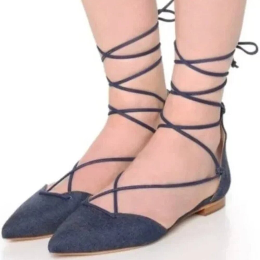 Schutz neida grey pointed toe lace up ballet flats - Picture 3 of 9